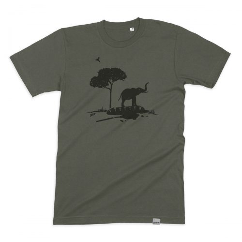 Bio T-Shirt mit Elefanten-Motiv. Fair gehandelt, handbedruckt in Bonn.